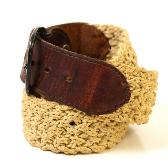 VTG CORD BRAIDED BRAWN GENUINE LEATHER 1 3/4"Wd CASUAL WOMEN'S BELT Sz M/L (15D - Picture 2 of 8